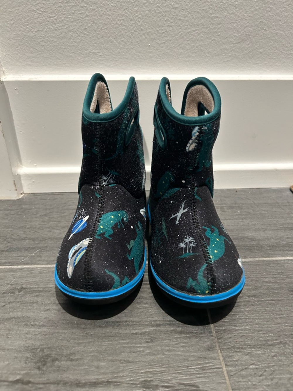 Bogs Kids Black & Teal Space & Ocean Print Insulated Waterproof Boots